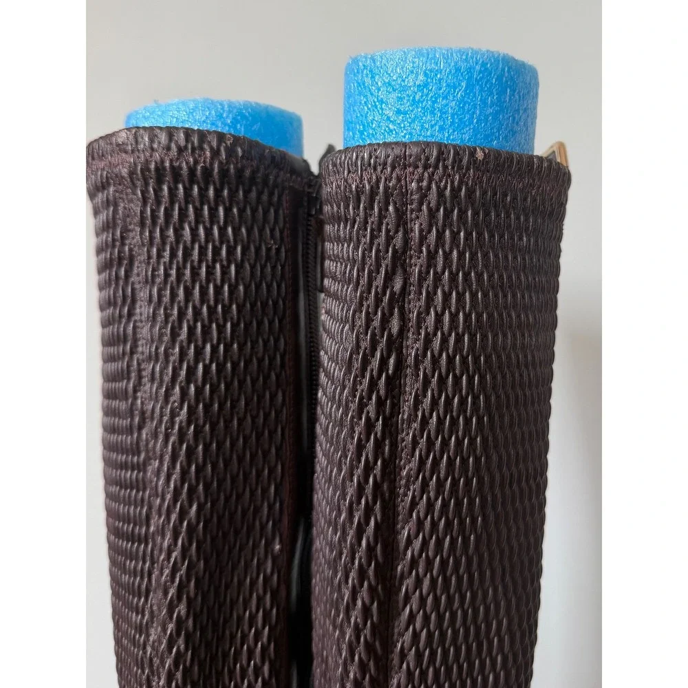 Cole Haan Rockland Brown Leather Woven Stretch Back Tall Riding Boots Size 6